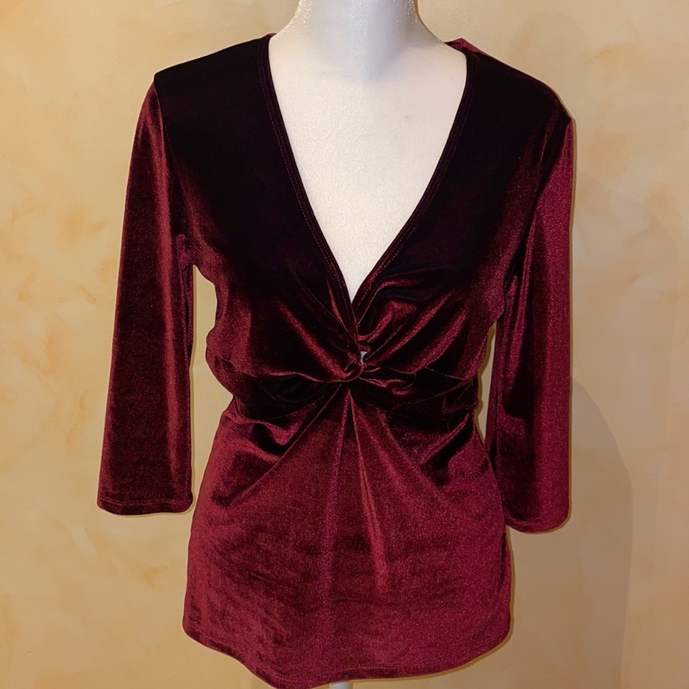 Boston Proper Burgundy Blouse with Front Twist